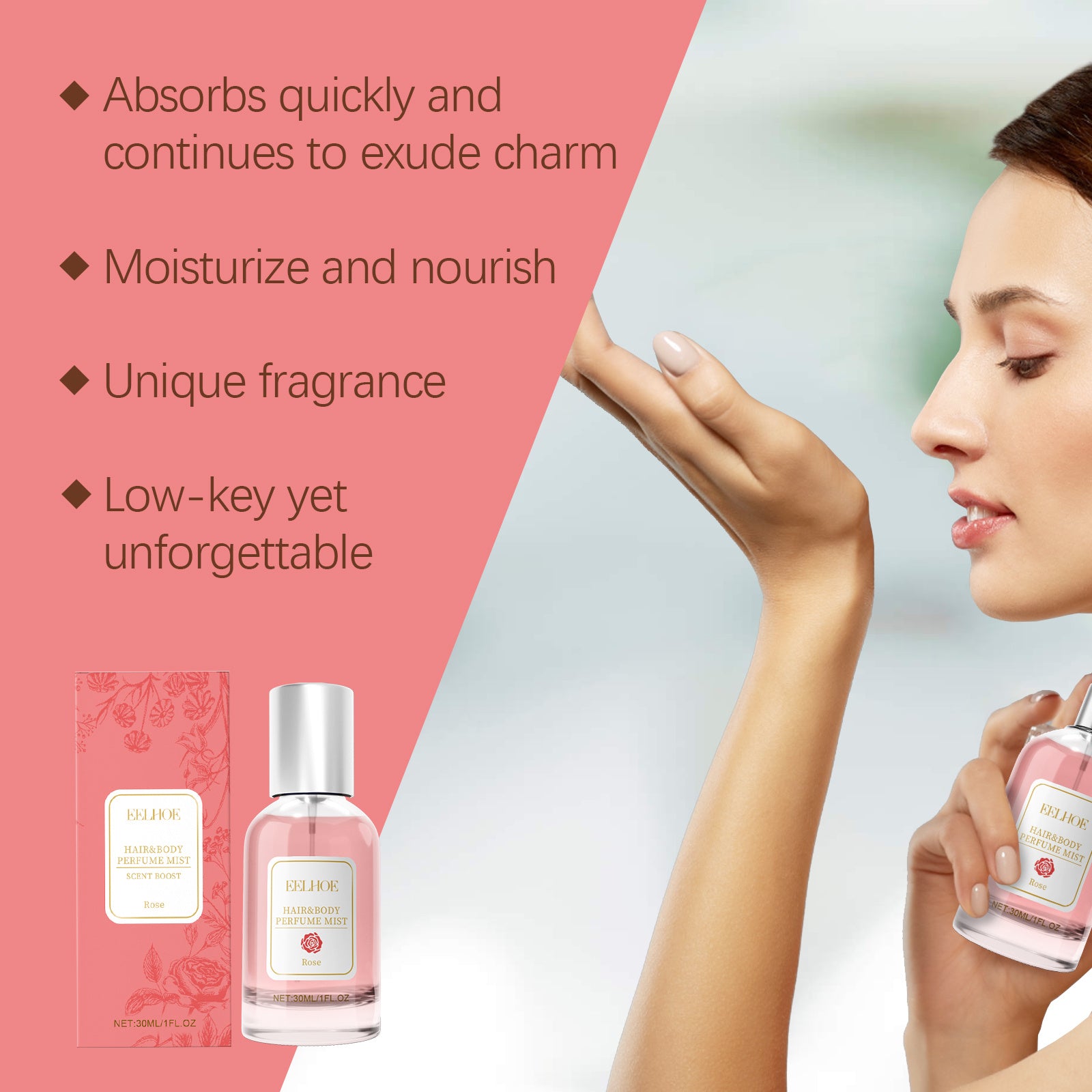 EELHOE Rose Body Hair Eau De Perfume Spray Fresh And Elegant With Fragrance And Charm Perfume Spray EELHOE Rose Body Hair Eau De Perfume Spray Fresh And Elegant With Fragrance And Charm Perfume Spray